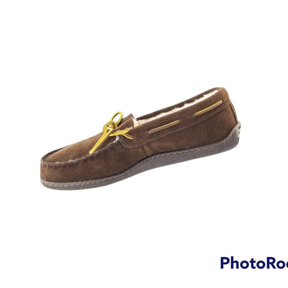 MINNETONKA MENS PILE LINED HARDSOLE COMFORTABLE MOCCASIN CHOCOLATE 3908 SIZE 8 - Picture 5 of 8